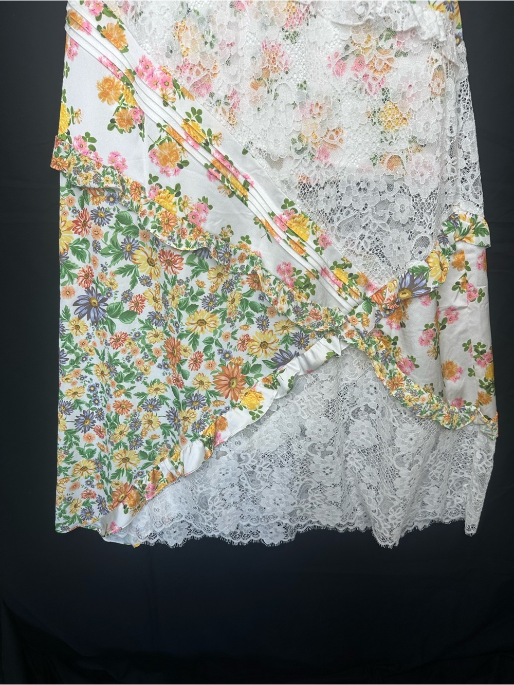 For Love & Lemons Rosalyn Marigold Floral Lace Patchwork Maxi Dress Medium - Picture 3 of 11